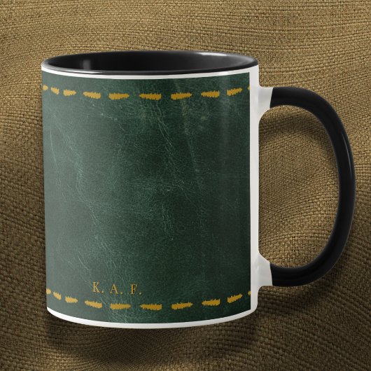 Mug Vert restaurateur en cuir cousu