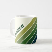 Mug Vert Retro Cinq Bandes avec Nom (Devant gauche)