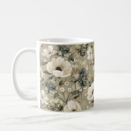 Mug Vert Sage Et Floral Crème (Gauche)