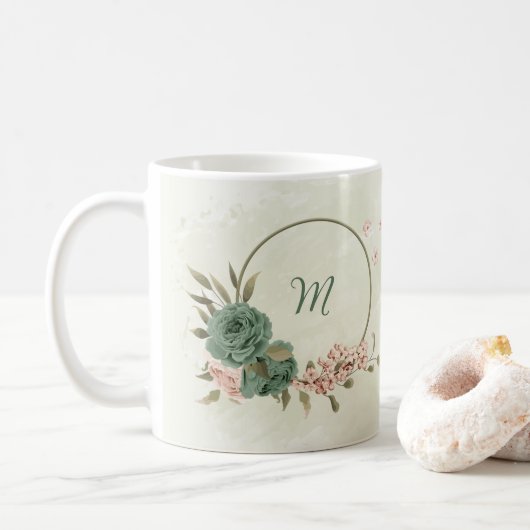 Mug vert sauge blush floral  (Avec donut)