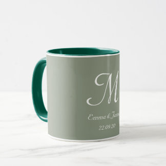 Mug Vert sauge & Élégant Monogramme Nom Initial