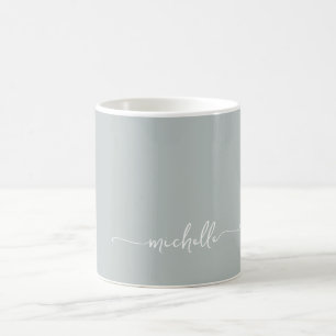 Mug Vert Sauge Élégant Monogramme Signature Script