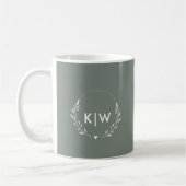 Mug Vert sauge et blanc | Monogramme initiales moderne (Gauche)