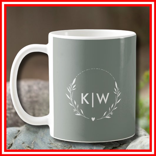 Mug Vert sauge et blanc | Monogramme initiales moderne