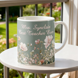 Mug Vert sauge Floral Printemps Professeur Écriture Él