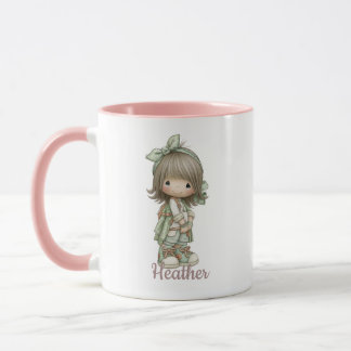 Mug Vert sauge noir personnalisable fille cottagecore