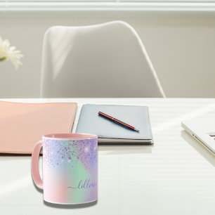 Mug vert violet rose holographique