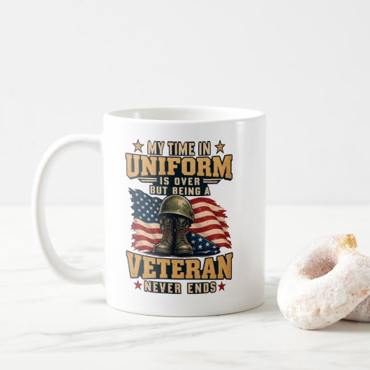 Mug Vétéran MON TEMPS EN UNIFORME EST ÉCOULÉ (Avec donut)