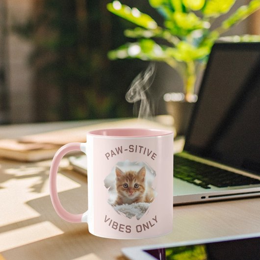 Mug Vibes à mâchoires seulement chat photo rose
