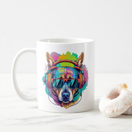 Mug Vibes canines super : Chien Cool avec casque (Avec donut)