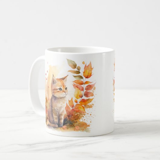 Mug Vibes d'automne Aquarelle Kitten - (Devant gauche)