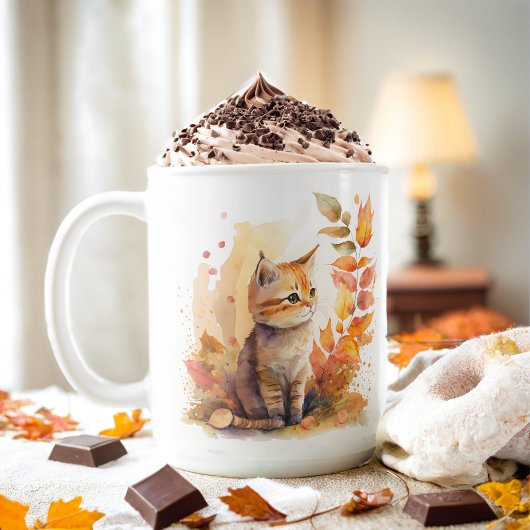 Mug Vibes d'automne Aquarelle Kitten -