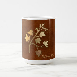 Mug Vibes d'automne branche de vigne dorée cuir marron