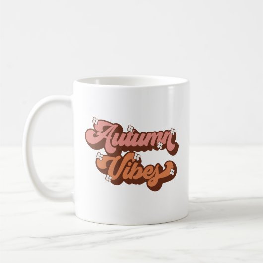 Mug Vibes d'automne Texte rétro et fleur de sainteté (Gauche)
