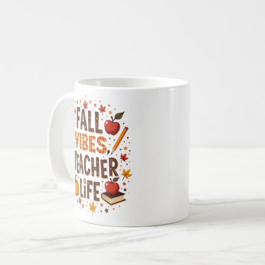 Mug Vibes d'automne Vie d'enseignant - Retro Cute pers (Devant gauche)
