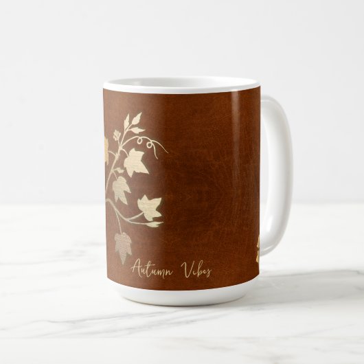 Mug Vibes d'automne vigne dorée branche cuir brun (Devant droit)