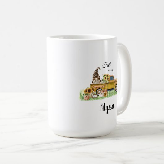 Mug Vibes de automne Leopard Gnome Tournesol Jaune Pic (Devant droit)