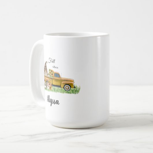Mug Vibes de automne Leopard Gnome Tournesol Jaune Pic (Devant gauche)