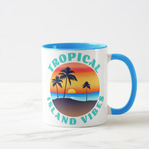 Mug Vibes de l'île tropicale, coucher de soleil avec p