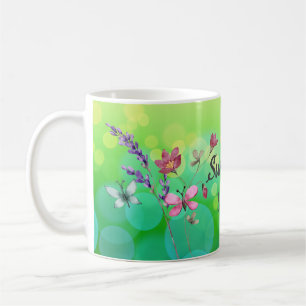 Mug Vibes d'été et papillons texte personnel vert