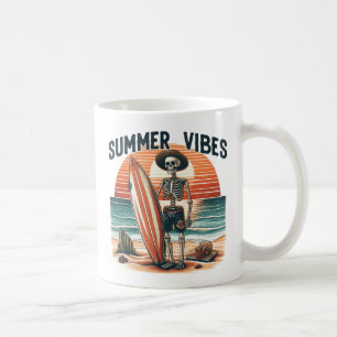 Mug Vibes d'été Skeleton Surfer Sunset Beach Design