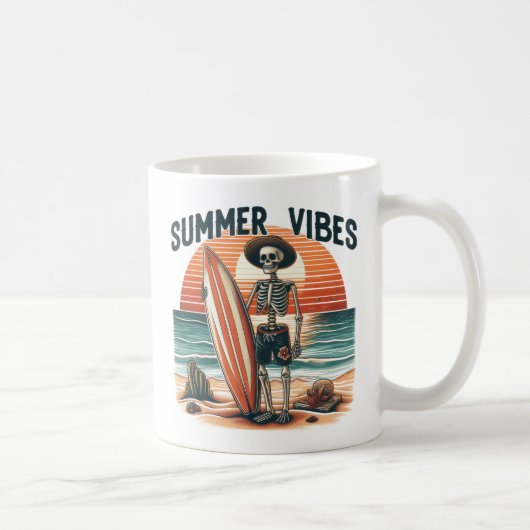 Mug Vibes d'été Skeleton Surfer Sunset Beach Design (Droite)