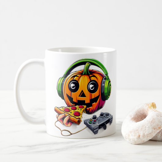 Mug Vibes d'Halloween au fromage : Le Citrouille aime  (Avec donut)