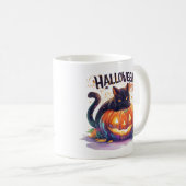Mug Vibes d'Halloween - Chat Citrouille brillant (Devant droit)