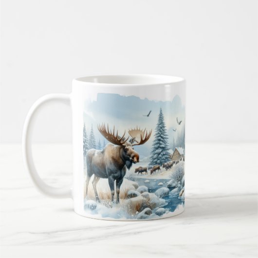 Mug Vibes d'hiver Aquarelle Moose - (Gauche)