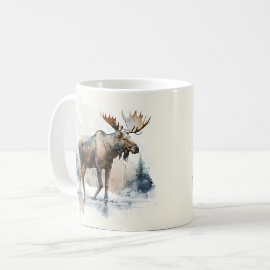 Mug Vibes d'hiver Aquarelle Moose (Devant gauche)