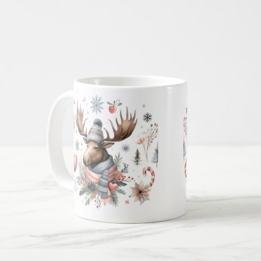 Mug Vibes d'hiver Aquarelle Moose - (Devant gauche)