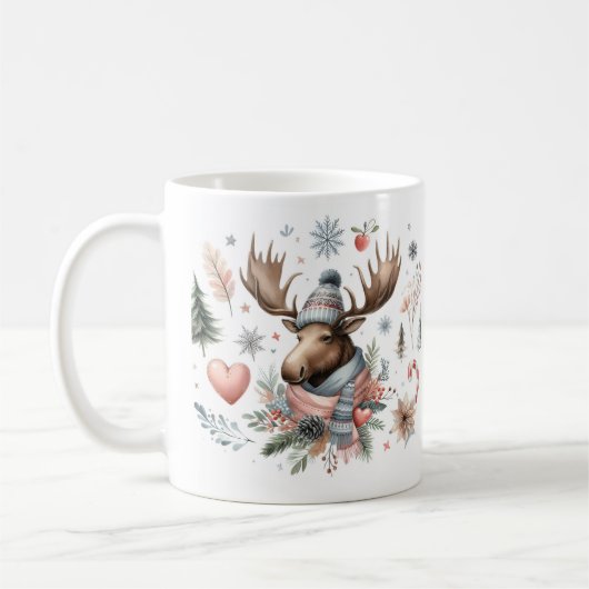 Mug Vibes d'hiver Aquarelle Moose - (Gauche)