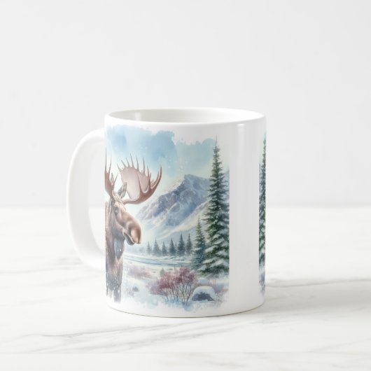 Mug Vibes d'hiver Aquarelle Moose - (Devant gauche)