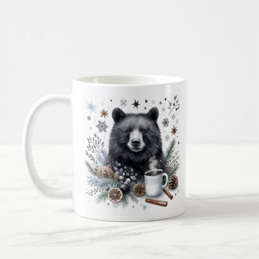 Mug Vibes d'hiver Aquarelle Ours noir - (Gauche)