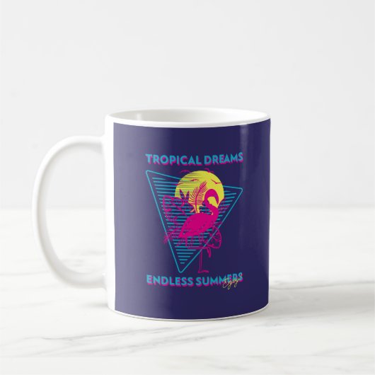 Mug Vibes Synthwave Coucher de soleil Flamant Rétro (Gauche)