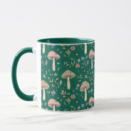 Mug Vibrant Deep Emerald Fungi Seamless Pattern Luxury (Gauche)