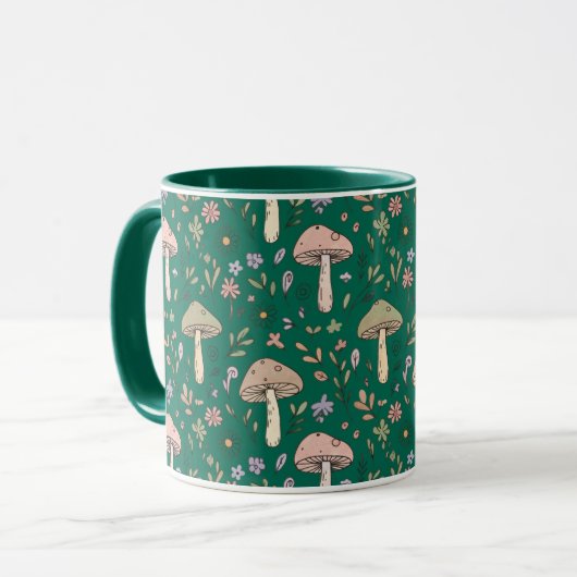 Mug Vibrant Deep Emerald Fungi Seamless Pattern Luxury (Devant gauche)