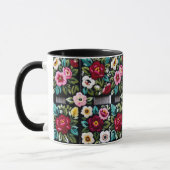 Mug Vibrant Floral Embroidery Quartet on Black (Gauche)