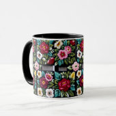 Mug Vibrant Floral Embroidery Quartet on Black (Devant gauche)