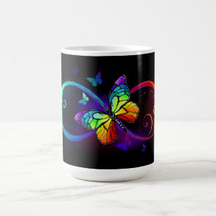 Mug Vibrant infinity with rainbow butterfly on black