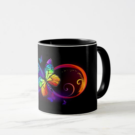 Mug Vibrant infinity with rainbow butterfly on black (Devant droit)