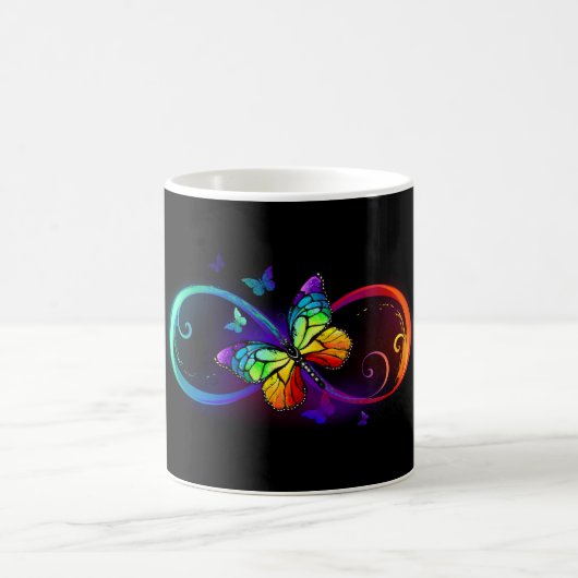 Mug Vibrant infinity with rainbow butterfly on black (Centre)