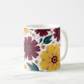 Mug Vibrant jaune et bourgogne floral (Devant droit)