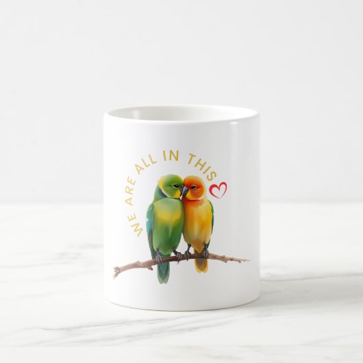 Mug Vibrant Lovebirds & Hearts Watercolor Illustration (Centre)