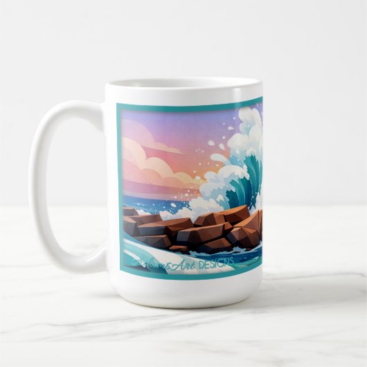Mug Vibrant Ocean Wave Crashing on Rocky Shore (Gauche)