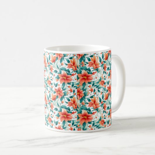 Mug Vibrant Orange Floral Garden Pattern - Elegant Tea (Devant droit)