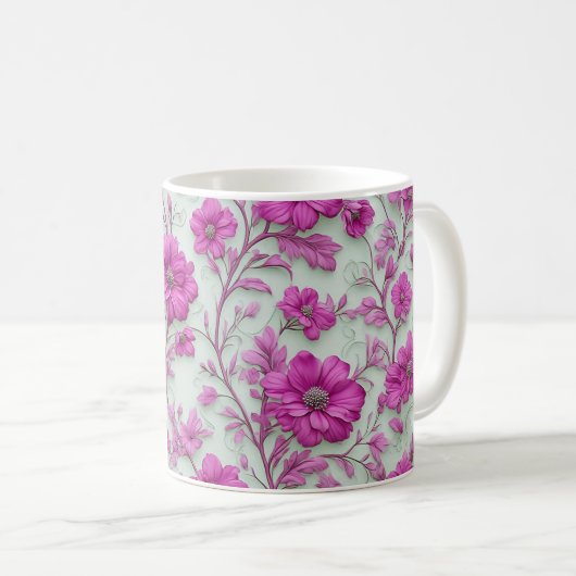 Mug Vibrant Pink Floral Pattern With Magenta Flowers (Devant droit)
