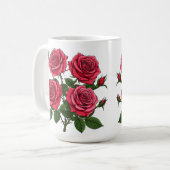 Mug Vibrant Red And Pink Rose Bouquet With Green Leave (Devant gauche)