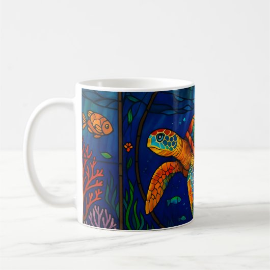 Mug Vibrant Stained Glass Sea Turtle Ocean Design (Gauche)