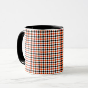 Mug Vichy à carreaux orange, noir et blanc